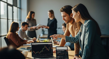 Group of business people working together in modern office. Teamwork concept.の素材