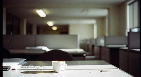 Coffee cup on the table in the hotel room, stock photoの素材