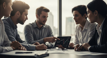 Group of business people working together in modern office. Selective focus.の素材