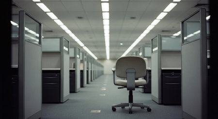 An empty office with a chair in the middle. 3d renderingの素材