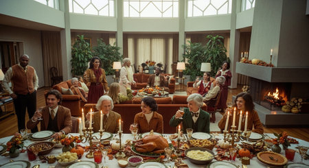 Family celebrating christmas in the living room of an old house.の素材