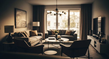 Interior of living room with sofa, armchairs and coffee tableの素材