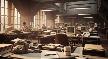 Business people working in a modern office. 3d rendering toned imageの素材