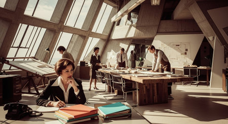 Business people working in modern office. Group of business people working together in modern office.の素材