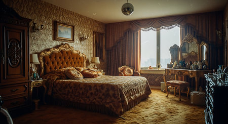 Luxury hotel bedroom interior. Vintage style. 3d renderingの素材