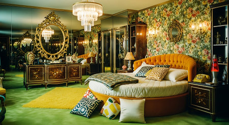 Luxury bedroom interior with luxury furniture and mirror - Vintage Filterの素材