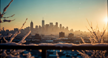 Panoramic view of the city during sunset. The concept of winter and travel.の素材