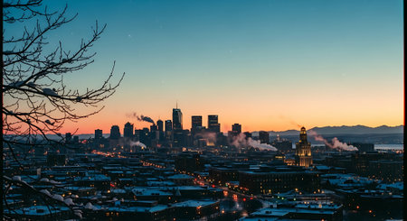 Panoramic view of the city of Frankfurt am Main at sunsetの素材