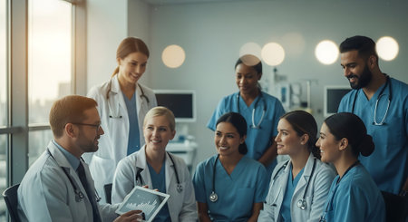 Group of doctors and nurses in a hospital. Medical healthcare staff and doctor service.の素材