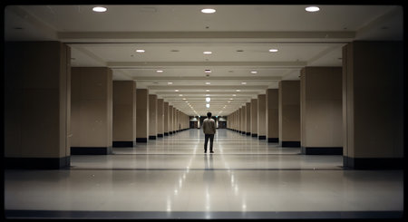 Businessman walking in the corridor of a modern office building. Business conceptの素材