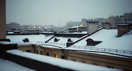 Panorama of the roofs of the old city in the winter.の素材