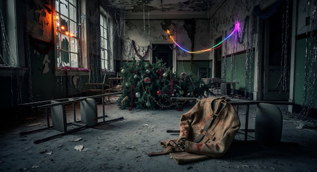 Old abandoned house with broken windows. Halloween concept. 3D renderingの素材