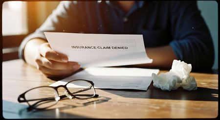 Businessman reading a contract with crumpled paper on the deskの素材