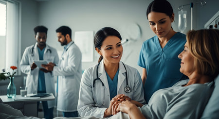 Group of doctors and nurses in hospital. Group of doctors and nurses at work.の素材