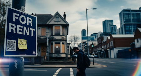 A man crosses a street in London.の素材