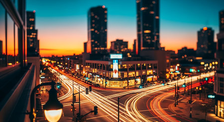Traffic in the city at night. Blurred light trails.の素材