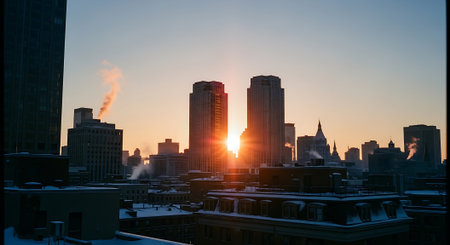 Sunset over the city of Chicago, Illinois, United States.の素材