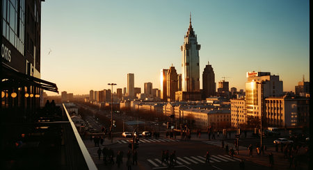 Panoramic view of the city of Shanghai at sunset, Chinaの素材
