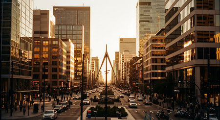 Boston, Massachusetts, USA downtown cityscape at sunset with traffic.の素材
