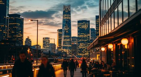 View of Canary Wharf at sunsetの素材