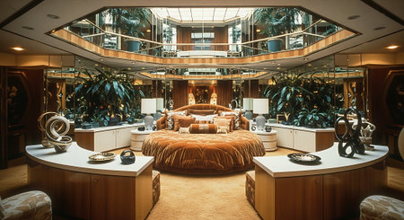 Luxury hotel lobby interior with large bed and luxury accessories.の素材