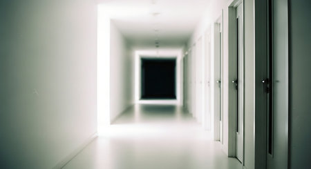 Minimalist White Corridor with Dark Vanishing Pointの素材