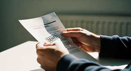 Close-up Of Businessperson's Hand Reading Documents At Office Deskの素材