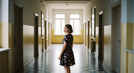 Portrait of a beautiful young woman in the corridor of a hospitalの素材