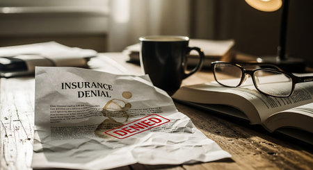 High angle view of a newspaper on a desk with glasses and a cup of coffeeの素材