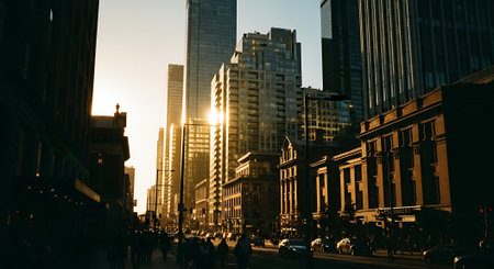 Chicago streets at sunsetの素材