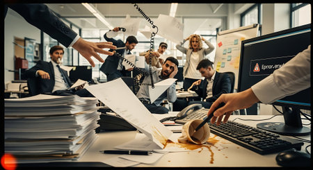 Business people working together in office. Selective focus. Toned image.の素材