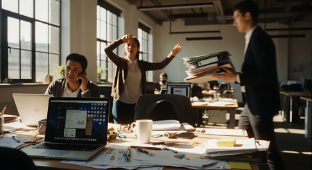 Group of diverse business people working together in modern office, copy spaceの素材