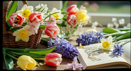 Spring tulips, daffodils and hyacinthsの素材