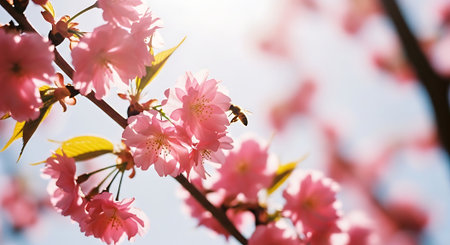 Pink cherry blossom sakura in spring time. Nature background.の素材
