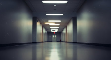 Empty corridor in modern office building. Blurred background. 3d renderingの素材