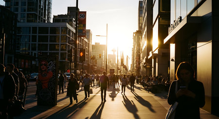 Canary Wharf business district at sunsetの素材