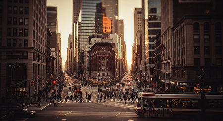 New York City street at sunset.の素材