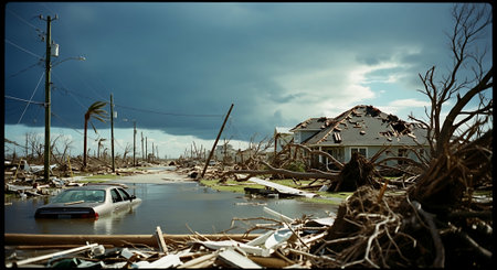 Devastated Coastal Neighborhood Flooded After Major Hurricaneの素材