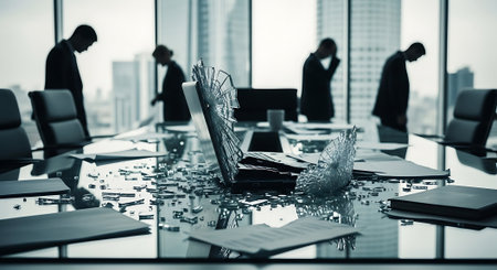 Business people at the table in modern meeting room with city view.の素材