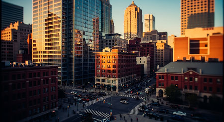 Aerial view of Chicago downtown at sunset, Illinois, USA.の素材