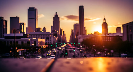 Blurred of car in city at sunset, bokeh backgroundの素材