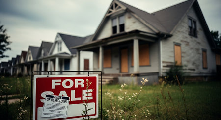 For sale sign in front of a new house. Real estate concept.の素材