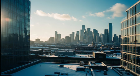 Cityscape of Chicago with skyscrapers and blue sky, USA.の素材