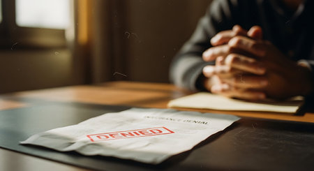 A man is sitting at a table in a cafe and reading a contract.の素材