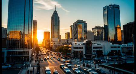 Cityscape and skyline of charlotte north carolina at sunsetの素材