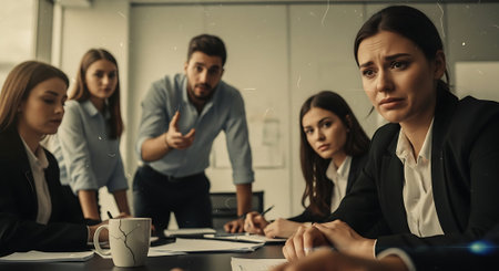 Group of business people working together in office. Selective focus.の素材