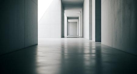 Empty corridor in a modern office building. Abstract architectural background. 3d rendering.の素材