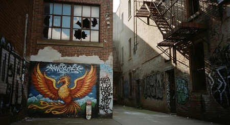 Graffiti on the wall of an old building in Brooklyn, New York.の素材