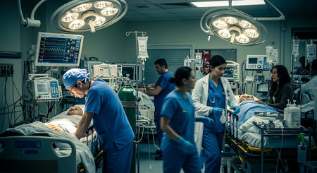 Team surgeon at work in operating room. Modern operating room with equipment.の素材