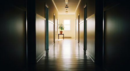 Empty corridor in a hospital, 3d rendering. Computer digital drawing.の素材